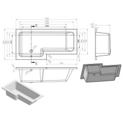 Ajax Armthorpe 1700 x 850mm LH L Shape Shower Bath