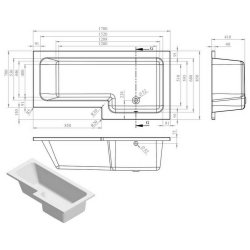 Ajax Armthorpe 1700 x 850mm RH L Shape Shower Bath