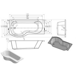 Ajax Barcon 1700 x 850mm LH P Shape Shower Bath