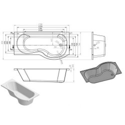 Ajax Barcon 1700 x 850mm RH P Shape Shower Bath