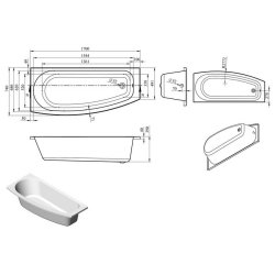 Ajax Mumby 1700 x 740mm LH Space Saving Single Ended Bath