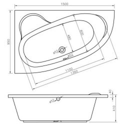 Ajax Epworth 1500 x 950mm LH Double Ended Offset Corner Bath