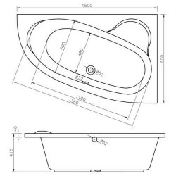 Ajax Epworth 1500 x 950mm RH Double Ended Offset Corner Bath