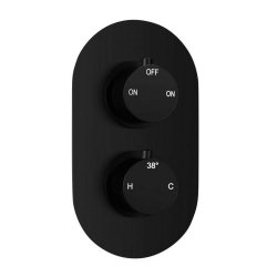 Ajax Matt Black Round Two Outlet Twin Shower Valve