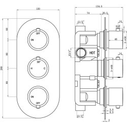 Ajax Barrow Chrome Round Thermostatic Two Outlet Triple Shower Valve