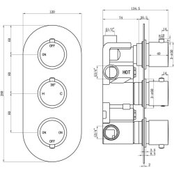 Ajax Barrow Chrome Round Thermostatic Three Outlet Triple Shower Valve