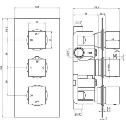 Ajax Brigsley Chrome Square Thermostatic Two Outlet Triple Shower Valve