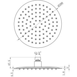 Ajax Chrome 200mm Round Stainless Steel Ultraslim Showerhead