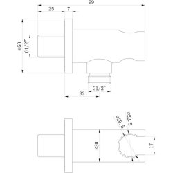 Ajax Chrome Round Handset Wall Bracket with Wall Outlet