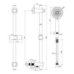 Ajax Chrome Round Premium Slider Rail Kit with Outlet Elbow and 3 Mode Shower Handset