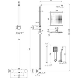 Ajax Square Thermostatic Bar Mixer Shower with Overhead Kit in Matt Black