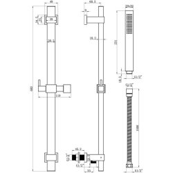 Ajax Brigsley Square Two Outlet Triple Shower Valve with Riser and Overhead Kit in Chrome