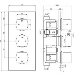 Ajax Brigsley Square Two Outlet Triple Shower Valve with Riser and Overhead Kit in Chrome