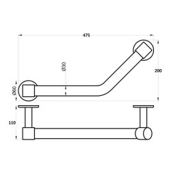 Ajax 475mm Brushed Brass Angled Bathroom Grab Rail