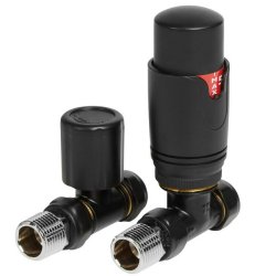 Ajax Round Matt Black Straight Thermostatic Radiator Valves