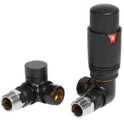 Ajax Round Matt Black Corner Thermostatic Radiator Valves