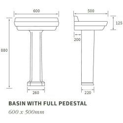 Ajax Somerby 600mm 1TH Basin and Full Pedestal