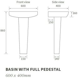 Ajax Weelsby 600mm 1TH Basin and Full Pedestal