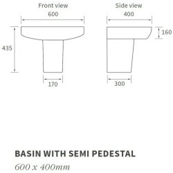 Ajax Weelsby 600mm 1TH Basin and Semi Pedestal