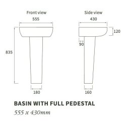 Ajax Caistor 555mm 1TH Basin and Full Pedestal