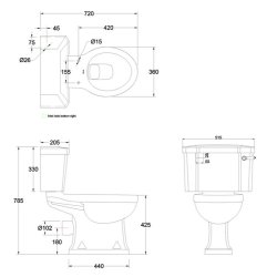 Burlington Rimless Close Coupled WC with 520mm Lever Cistern