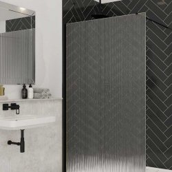 Merlyn 800mm Matt Black 8mm Fluted Wetroom Panel