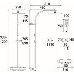 Bristan Quadrato Brushed Brass Thermostatic Safe Touch Rigid Riser Bar Shower QDSHXDIVCTFFBB