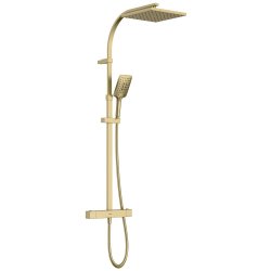 Bristan Quadrato Brushed Brass Thermostatic Safe Touch Rigid Riser Bar Shower