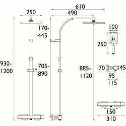 Bristan Quadrato Black Thermostatic Safe Touch Rigid Riser Bar Shower QDSHXDIVCTFFBLK