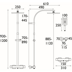 Bristan Quadrato Gunmetal Thermostatic Safe Touch Rigid Riser Bar Shower QDSHXDIVCTFFGM