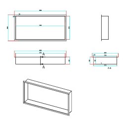 Scudo 600 x 300mm Matt Black Inset Shower Niche SN-6X3-MB