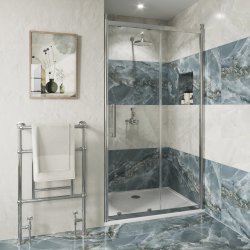 Burlington Classique 1400mm Sliding Shower Door in Chrome 1909 Handle and Finials