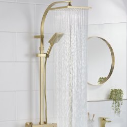 Bristan Qubo Brushed Brass Thermostatic Bar Mixer Shower with Rigid Riser