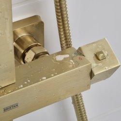 Bristan Qubo Brushed Brass Thermostatic Bar Mixer Shower with Rigid Riser