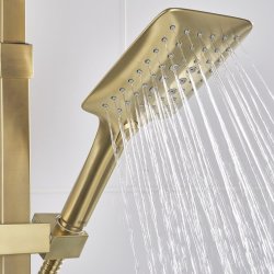 Bristan Qubo Brushed Brass Thermostatic Bar Mixer Shower with Rigid Riser