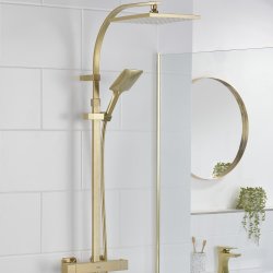 Bristan Qubo Brushed Brass Thermostatic Bar Mixer Shower with Rigid Riser