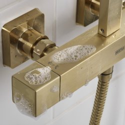 Bristan Qubo Brushed Brass Thermostatic Bar Mixer Shower with Rigid Riser