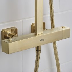 Bristan Qubo Brushed Brass Thermostatic Bar Mixer Shower with Rigid Riser