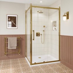 Burlington Classique 1200mm Sliding Shower Door in Gold Burlington Classique 1200mm Sliding Shower Door in Gold with 1909 handles