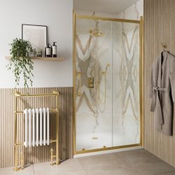 Burlington Classique 1200mm Sliding Shower Door in Gold 1850 Handle and Finials