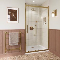 Burlington Classique 1200mm Sliding Shower Door in Gold 1909 Handle and Finials