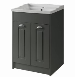 Kartell Astley 600mm Matt Grey Floor Standing 2 Door Vanity Unit & Basin