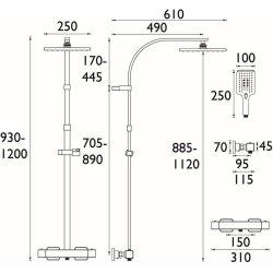 Bristan Quadrato Bar Valve with Rigid Riser and Diverter