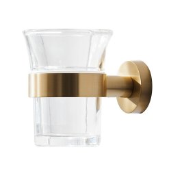 Miller Bond Clear Glass Tumbler and Brushed Brass Holder