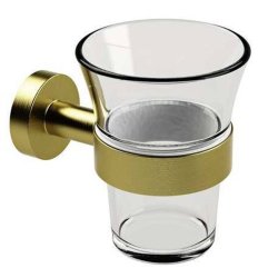 Miller Bond Clear Glass Tumbler and Brushed Brass Holder