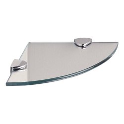 Miller Classic 200mm Clear Glass Round Corner Shelf & Chrome Brackets - 8mm Glass