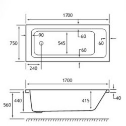 Beaufort Portland SE 1700 x 750mm Reinforced Bath