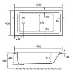 Beaufort Portland SE 1700 x 900mm Reinforced Bath