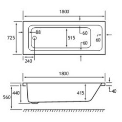 Beaufort Portland SE 1800 x 725mm Reinforced Bath