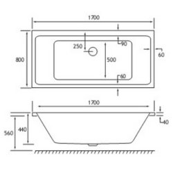 Beaufort Portland DE 1700 x 800mm Reinforced Bath